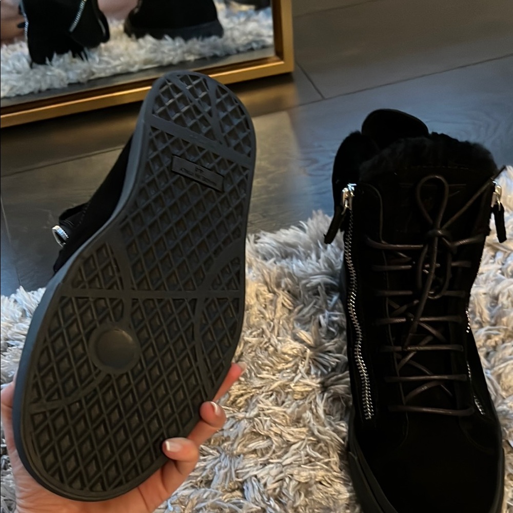 Giuseppe Zanotti Black Suede High-Top Sneakers with Silver Zippers - Picture 3 of 9